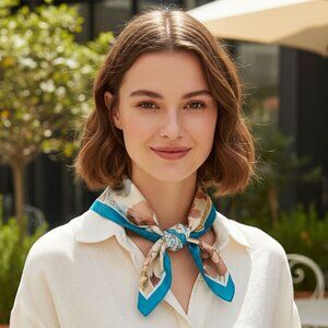 Tigerstars Teal Floral Patchwork Printed Square Silky Satin Bandana Scarf